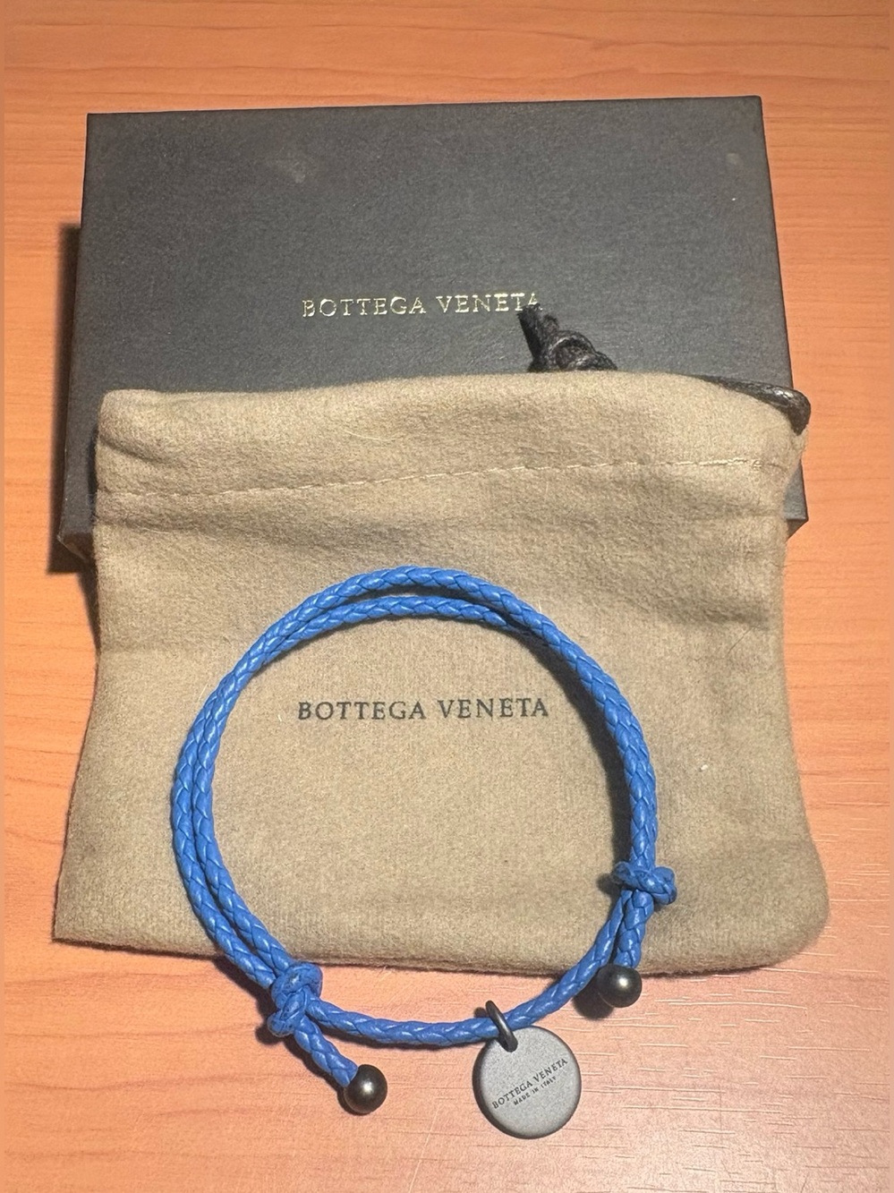 BOTTEGA VENETA Intrecciato Blue Nappa Leather Double Wrap Bracelet Box Dusty